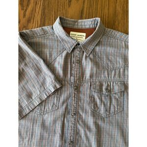 Cody James Mens Western Shirt XL Blue Tan Plaid Pearl Snap Short Sleeve Vented